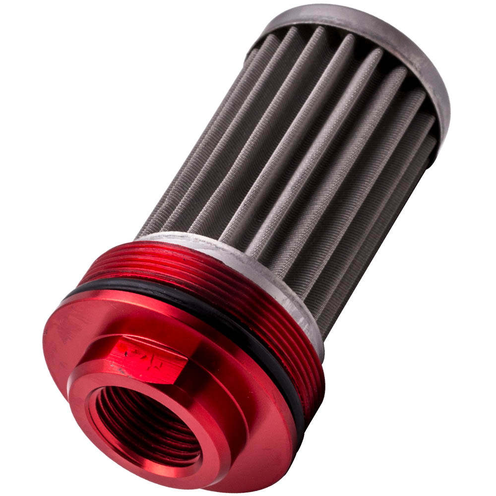 SS AN6 AN8 AN10 50mm Inline Fuel Filter High FLOW 100 Micron Cleanable Black-Red
