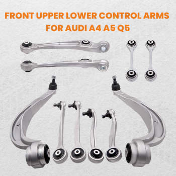 10-Part Control Arm Kit Upper+Lower Front compatible for Audi A4 8k B8 A5 8t 07-09 8f suspension arms
