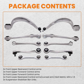 10-Part Control Arm Kit Upper+Lower Front compatible for Audi A4 8k B8 A5 8t 07-09 8f suspension arms