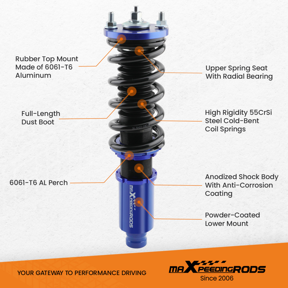 Maxpeedingrods Kit de suspensión delantera y trasera con amortiguadores Compatible para Honda CR-X del Sol 1992-1995 EG (EG1) Maxpeedingrods Kit de suspensión delantera y trasera con amortiguadores Compatible para Honda CR-X del Sol 1992-1995 EG (EG1)