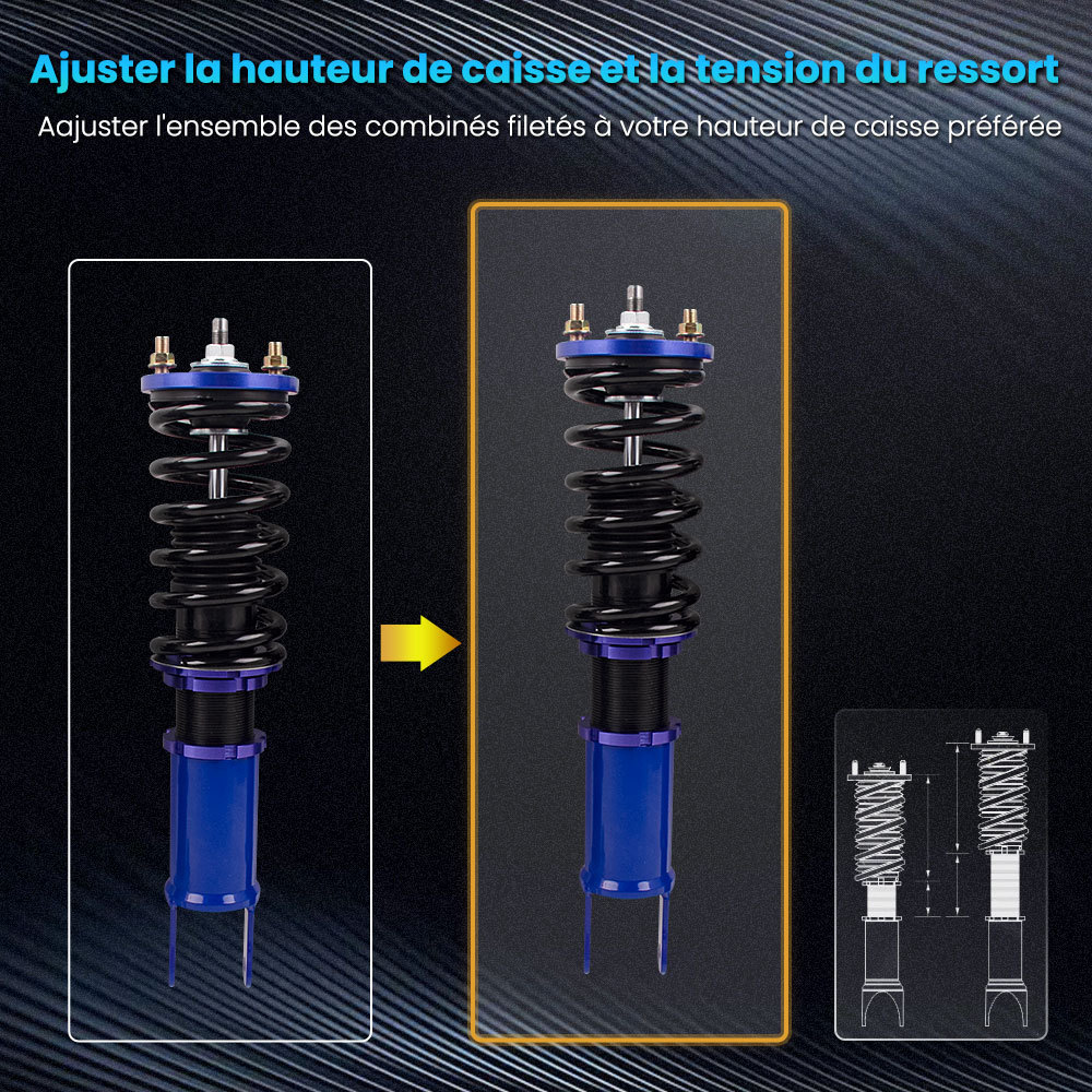 4pcs combinés filetés Compatible pour HONDA CIVIC 1989-1991 ED2 ED3 ED4kit dabaissement 4pcs combinés filetés Compatible pour HONDA CIVIC 1989-1991 ED2 ED3 ED4kit dabaissement