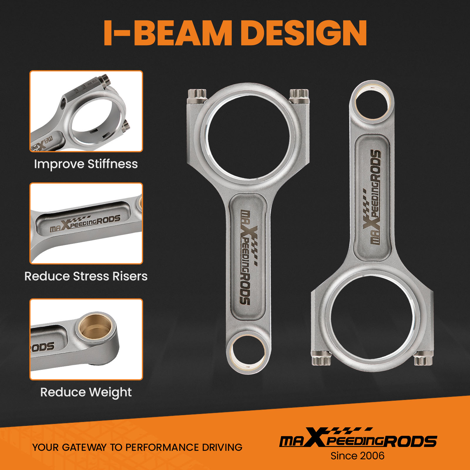 Forged I-Beam Connecting Rod+ARP2000 Bolts compatible for Toyota