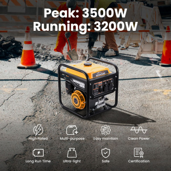 Petrol Generator Inverter Portable 3.5KVA 3200W Silent for Camping Home Backup