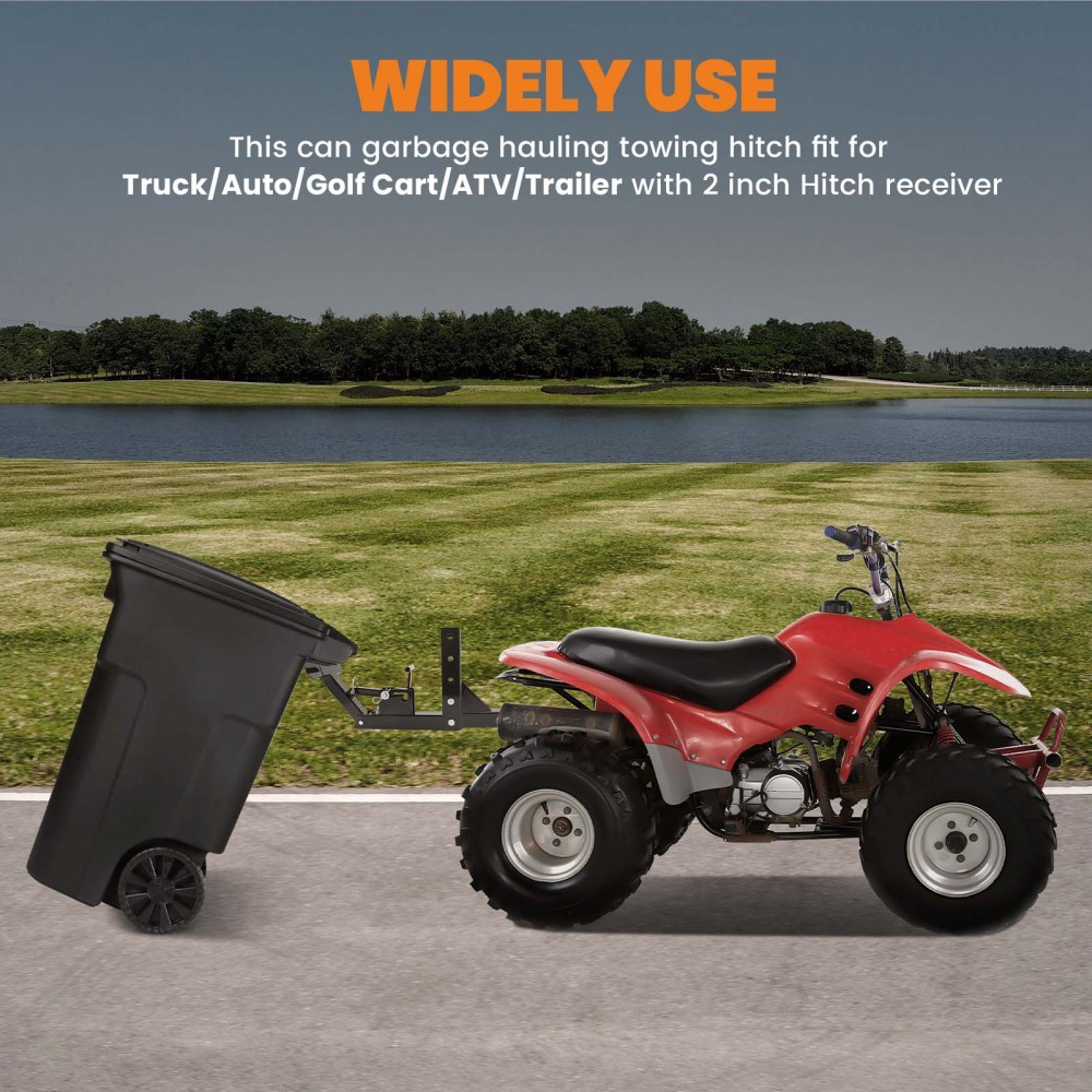 Trash Can Transporter Trailer Hitch w/ 2 Adapter compatible for Golf Cart/Truck/Auto/ATV