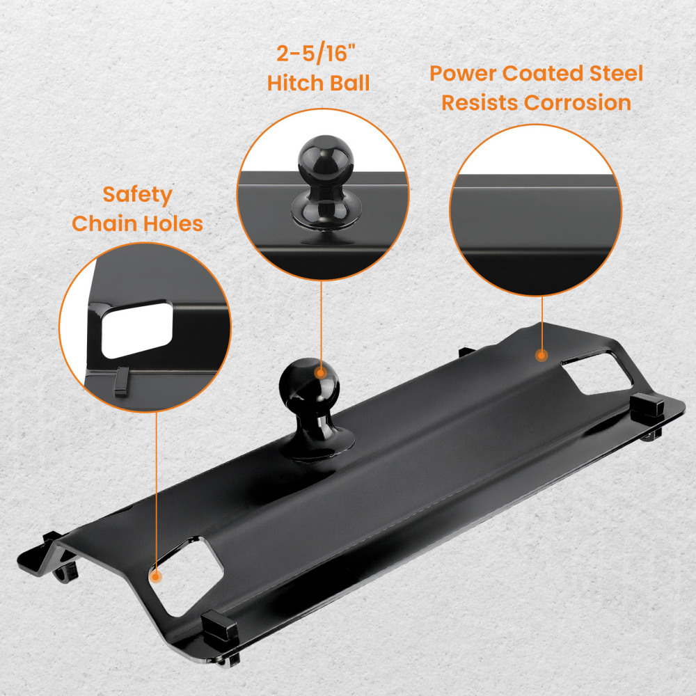 Towing Gooseneck Trailer Hitch Ball Plate for Standard 5th Wheel Rails Black