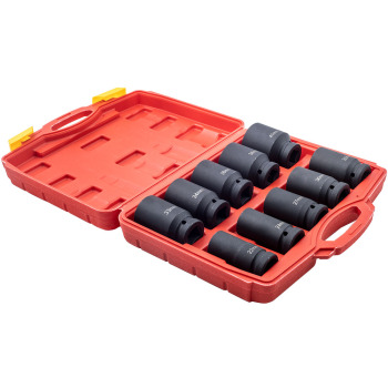 10-pcs 22-41MM 3/4 Inch Drive 6-point Metric Deep Impact Socket Set Long Reach
