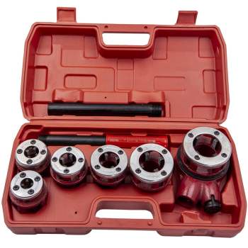 8x Pipe Threading Kit BSPT Thread Cutting Steel Threader Plumbers Set