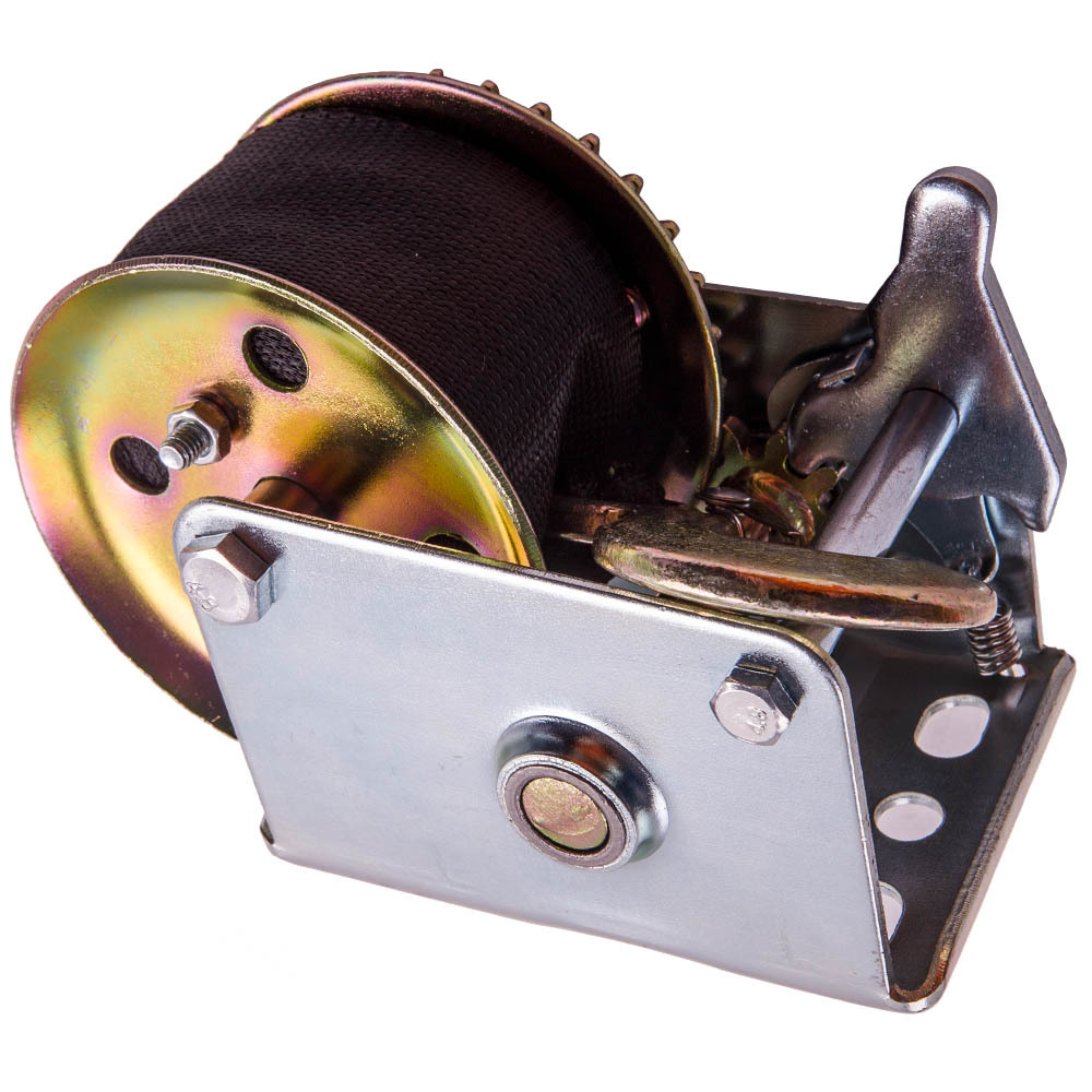 600lbs Hand Winch Hand Crank Strap Gear Winch ATV Boat Trailer Heavy Duty Black