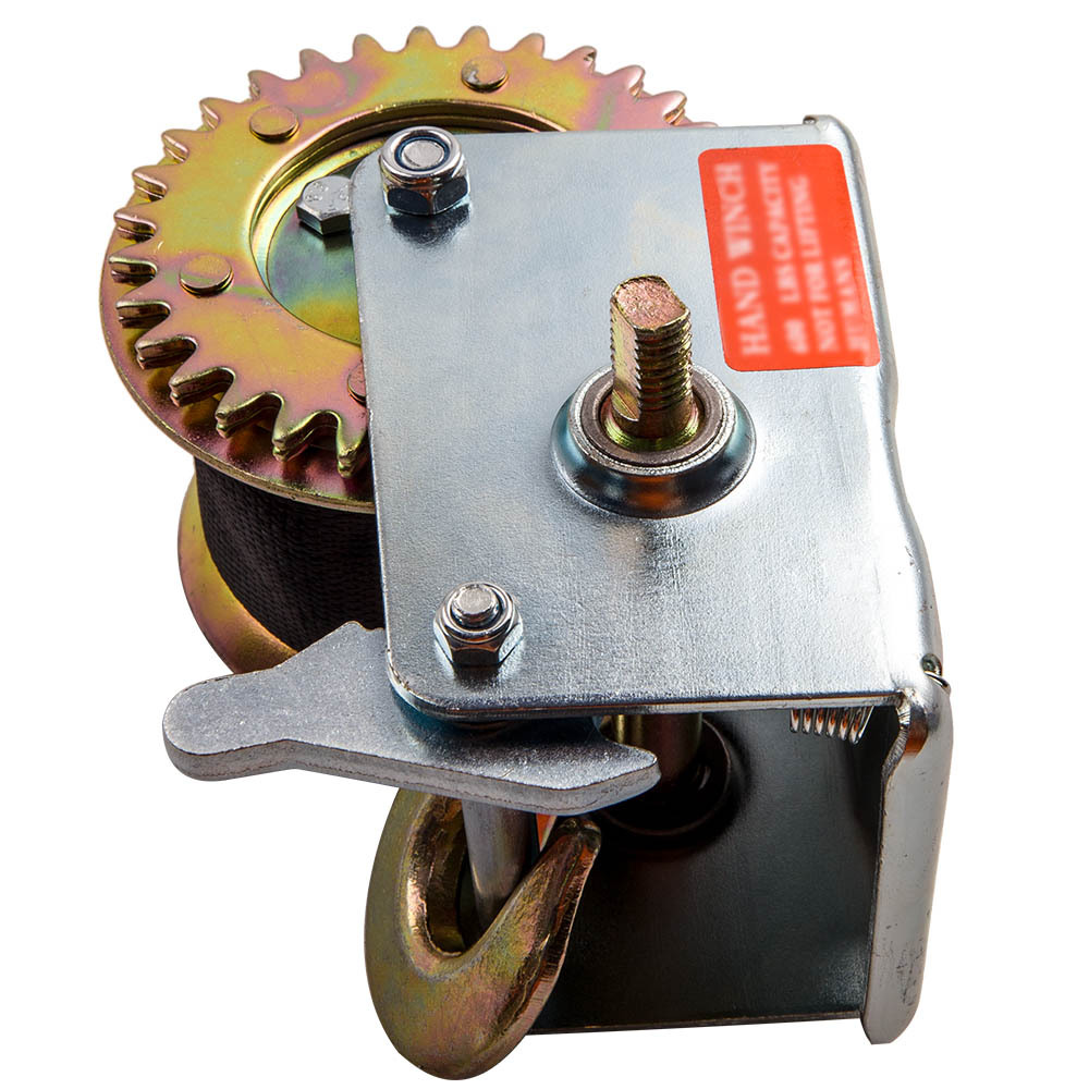 600lbs Hand Winch Hand Crank Strap Gear Winch ATV Boat Trailer Heavy Duty Black