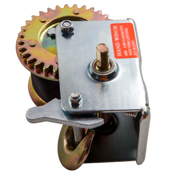 600lbs Hand Winch Hand Crank Strap Gear Winch ATV Boat Trailer Heavy Duty Black