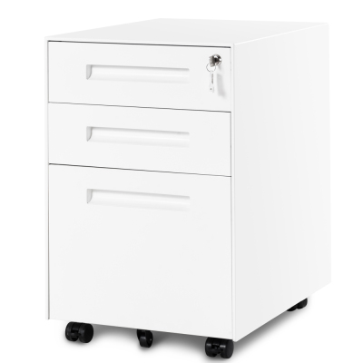 3 Drawer Steel Metal Filing Cabinet With Embedded Handle And Lock White