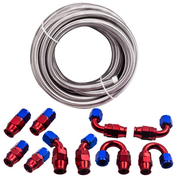 Universal AN-10 Fitting Swivel Stainless Steel Braided Fuel Line Hose Set Kit