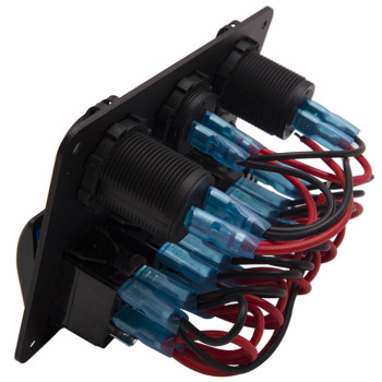 Universal 5-Gang Blue On-Off LED Waterproof Toggle Switch Panel Dual USB Ports