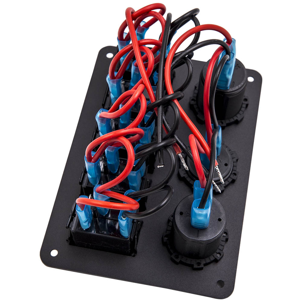 Green Universal 5 Gang On-Off LED Rocker Toggle Switch Panel 2USB for Car Truck