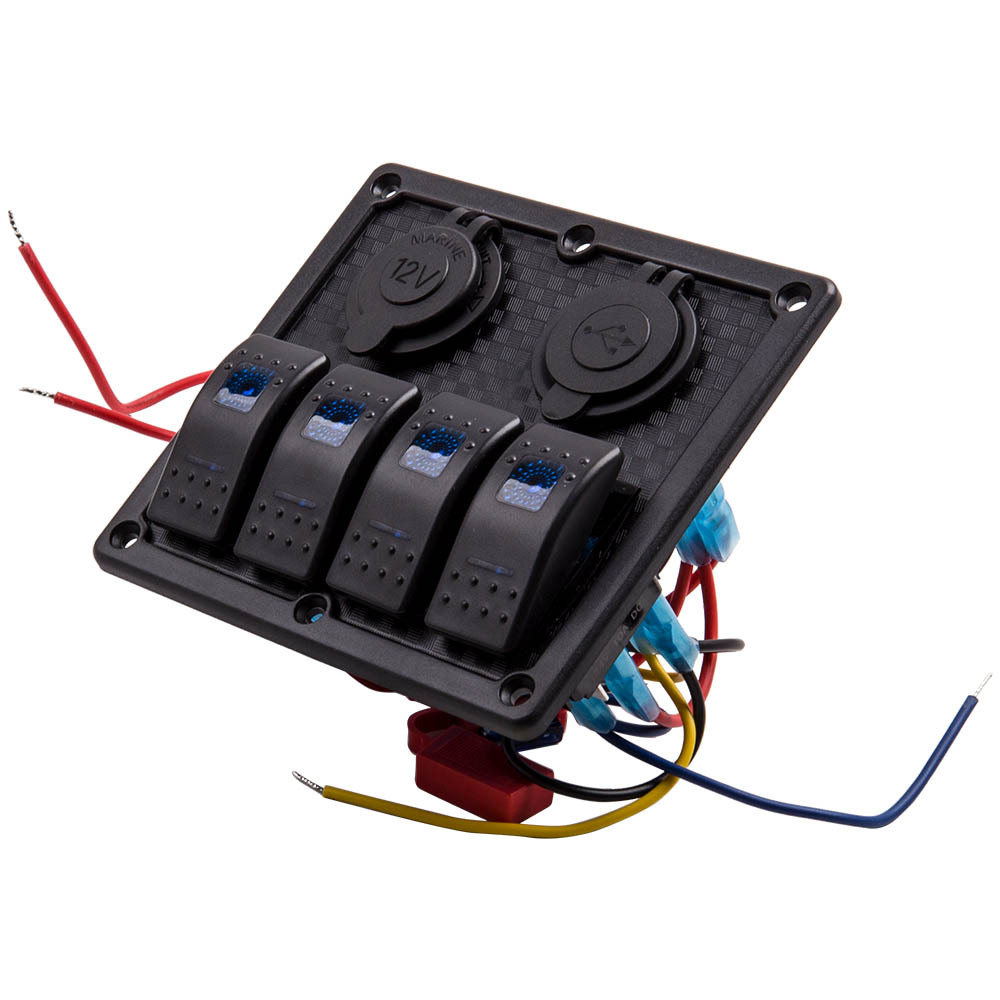 4 Gang DC12V / 24V Interruttore Rocker Pannello On Off Toggle LED Rocker USB