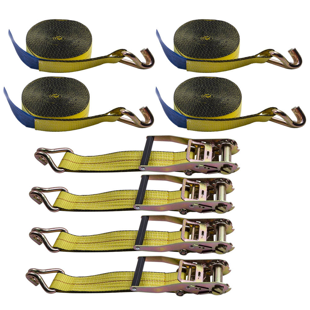 4 Packs 2" x 27' 10000 lbs Ratchet Tie Down Strap Double J Hooks Cargo Truck