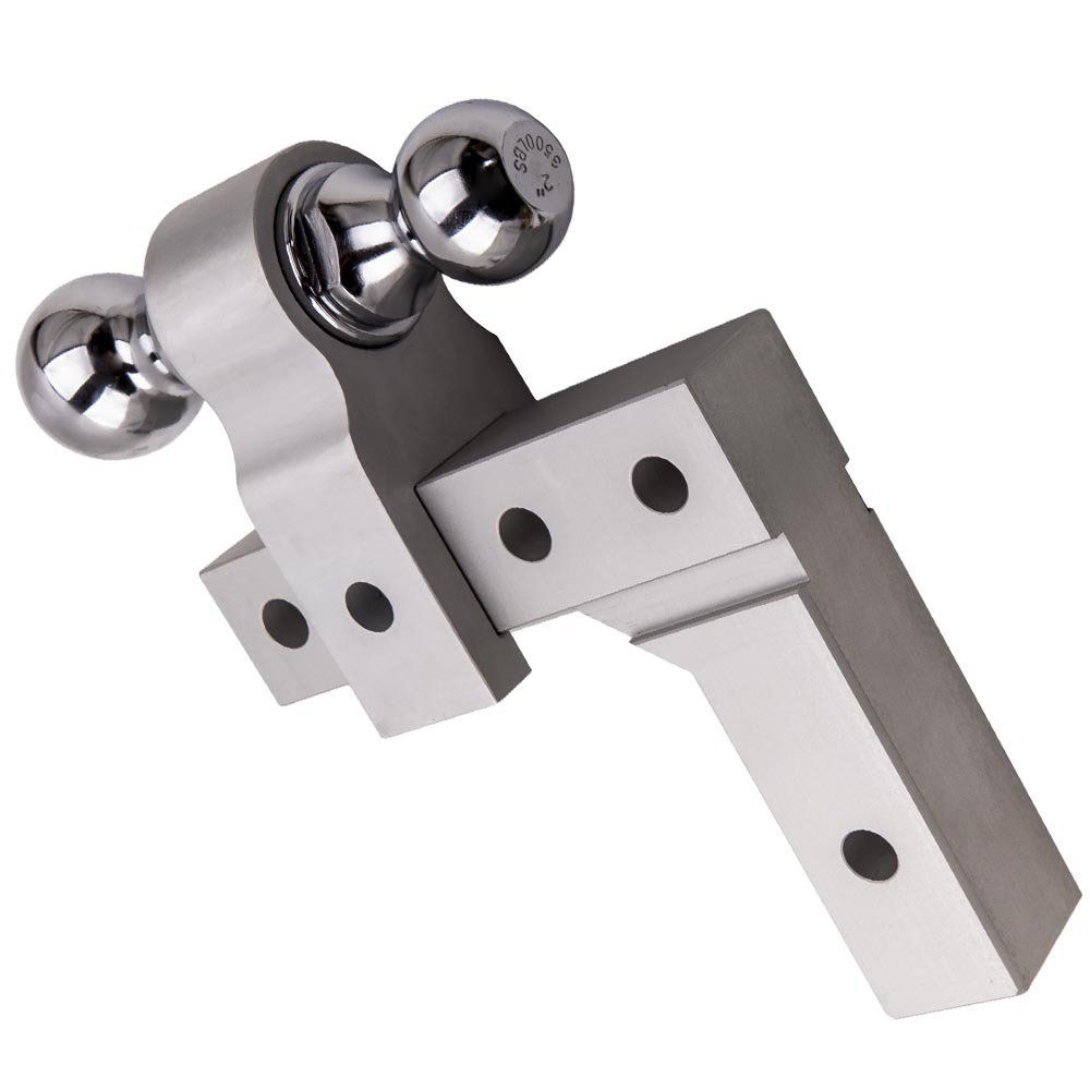6" Aluminum Adjustable Trailer Drop Hitch 2" Receiver Dual Balls 2" & 2-5/16"