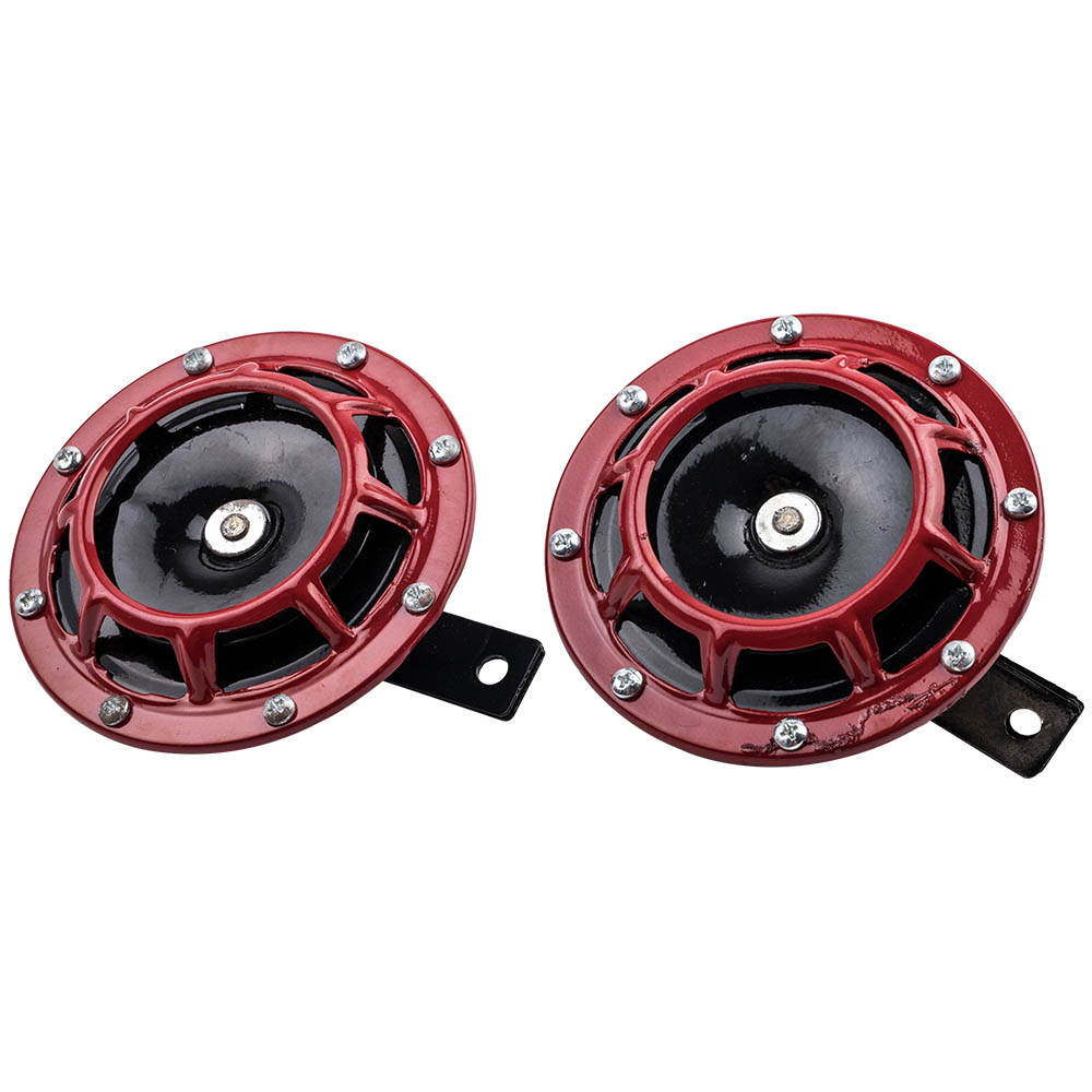 2Pcs New Red 12V Electric Car Horns Super Loud Blast Tone Grill Mount 335400HZ