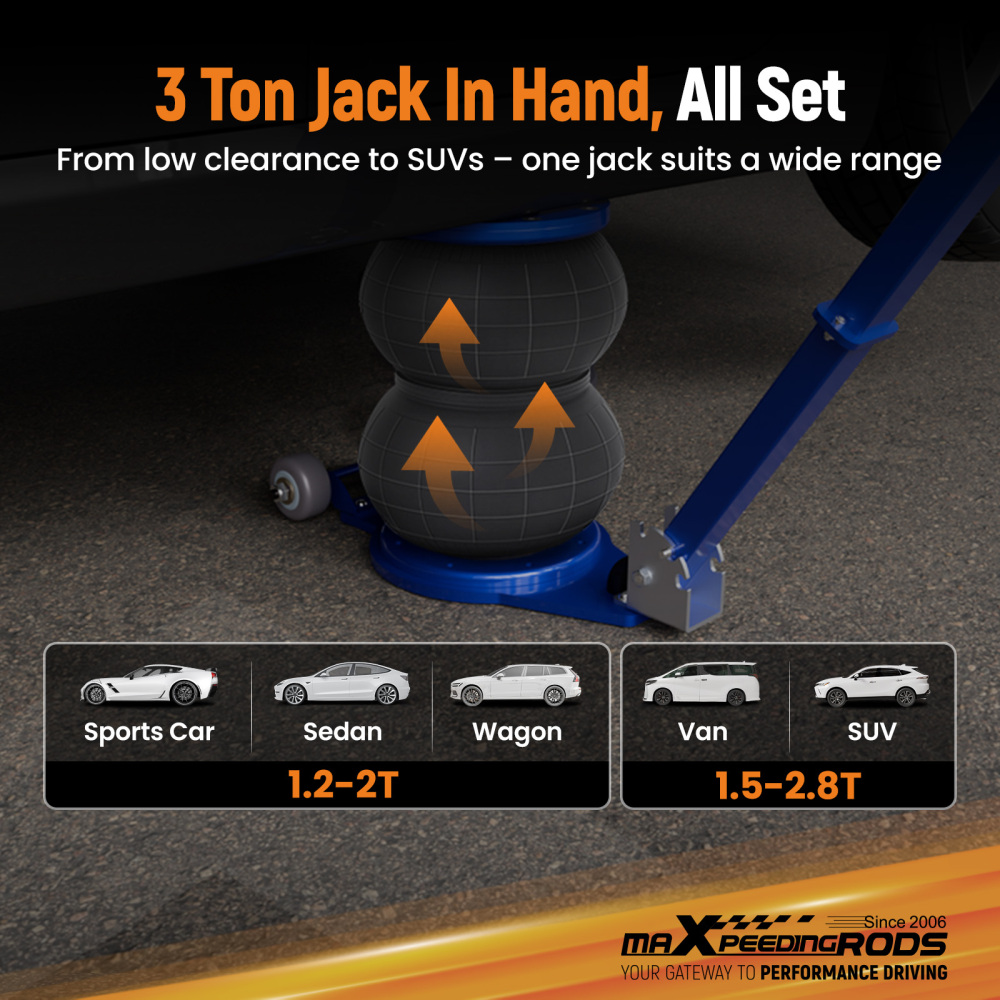 Universal Pneumatic Jack 3 Ton 6600 lb for Car SUV, Fast Lifting, with Adjustable Handle and 80mm EXTENSION