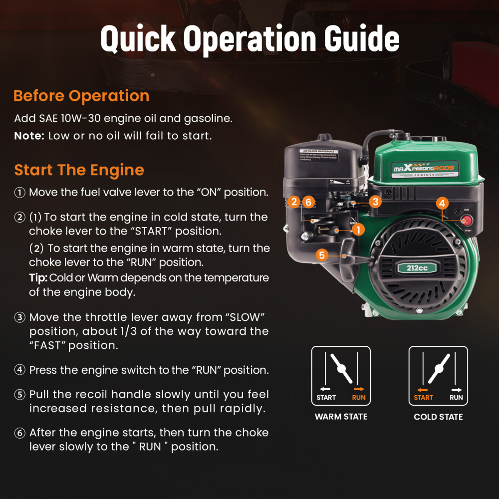 7HP 212cc Horizontal Engine Motor Gasoline 4 Stroke Recoil Start Compressors
