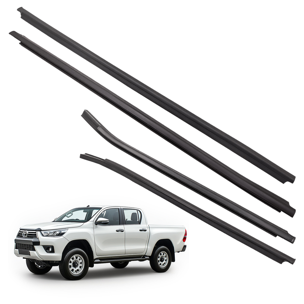 4 Weatherstrip Window Moulding Trim compatible for Toyota HILUX SR5 Double Cab 4Doors 05-15