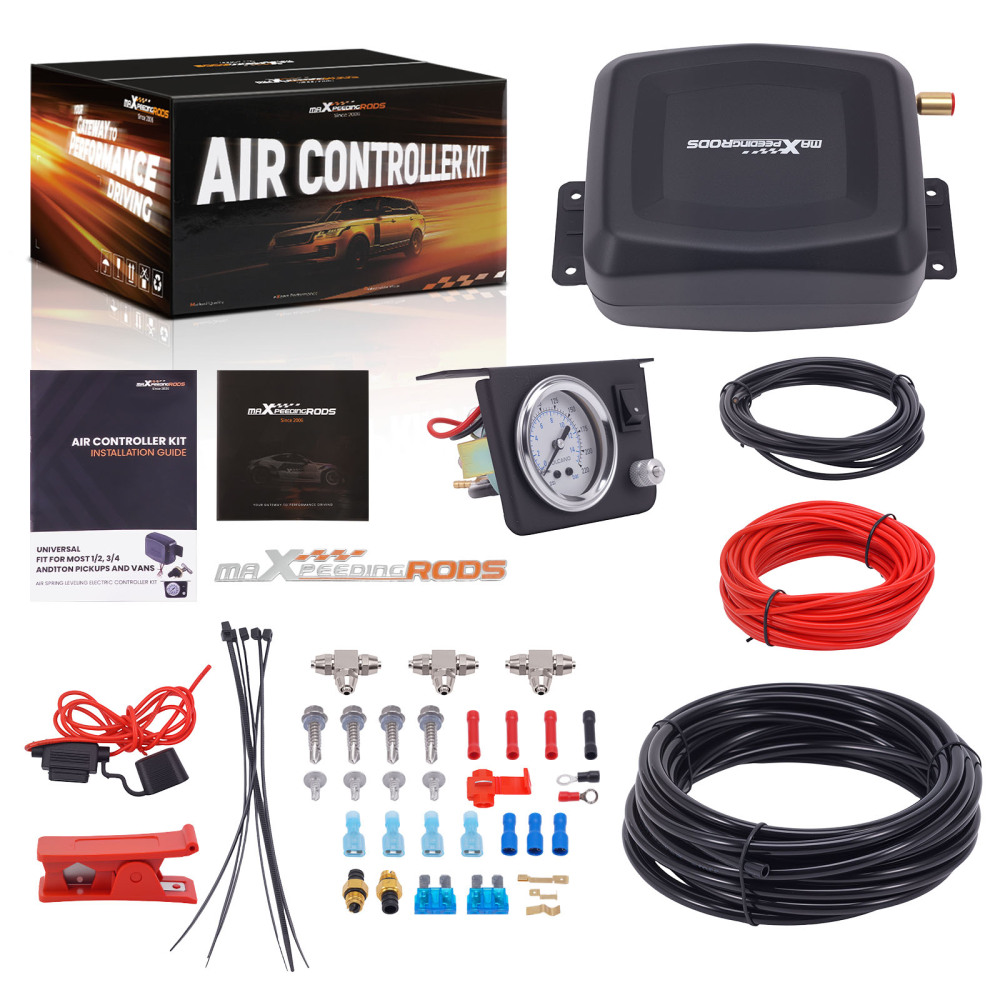 maXpeedingrods On Board Air Compressor System Universal Air Spring Compressor Kit with Gauge Air Line T Fittings for Trucks Vans