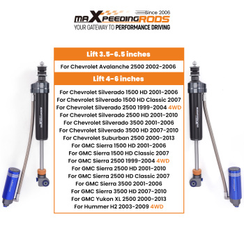Reservoir 4-6 Lift Front Shocks 10 Way Damper for 01-10 compatible for Chevy - GMC 1500 / 2500
