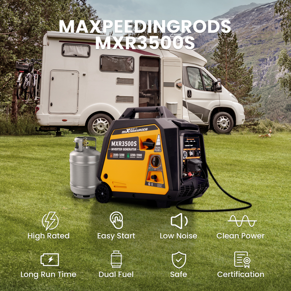 maXpeedingrods 3500W Petrol Inverter Generator Dual Fuel 4-Stroke Electric Start Generator for Camping, RV Travel, Home, or Jobsites