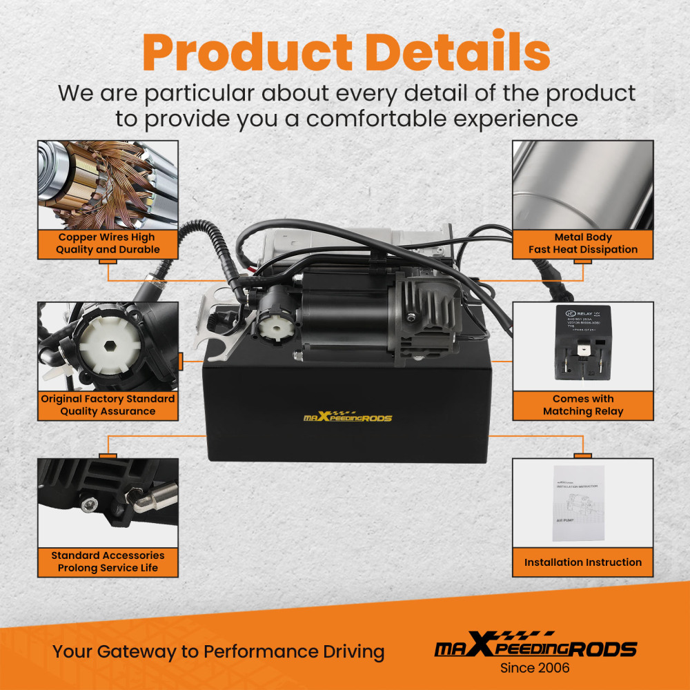 Air Compressor Pump compatible for Volkswagen Touareg 7L4L 02-10 4L0698007A/B/C Airmatic