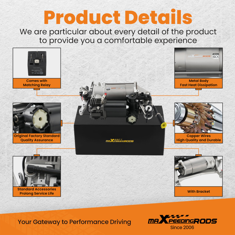 Air Suspension Compressor W/ Bracket compatible for Porsche Cayenne compatible for VW Touareg 7L0616007B