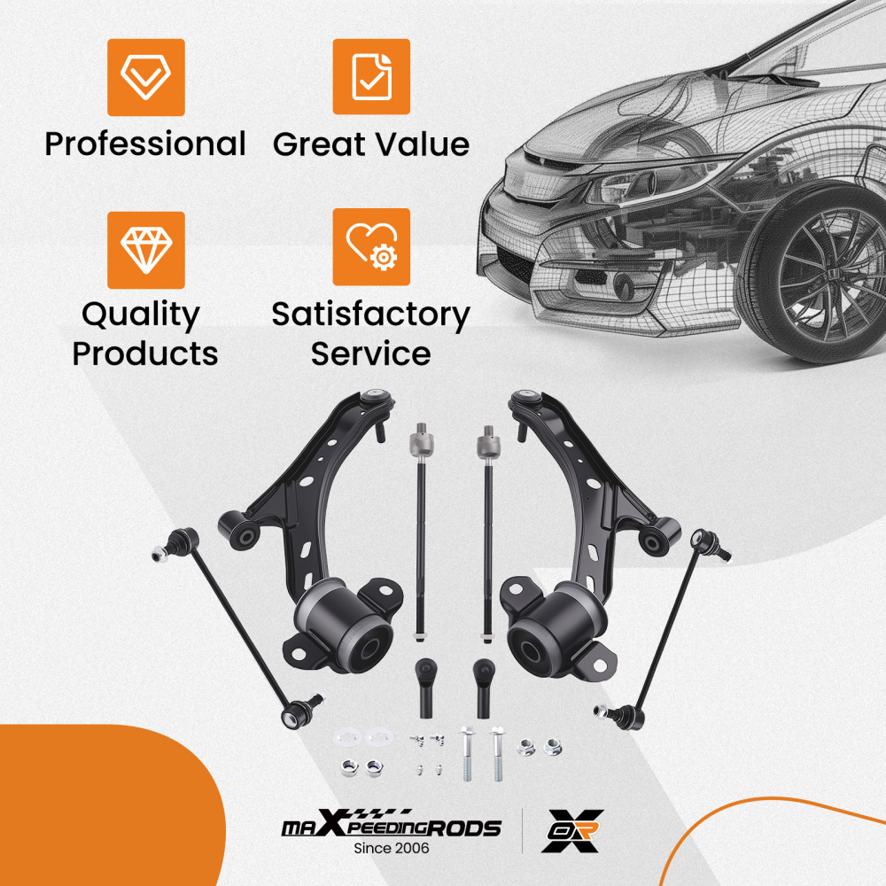 maXpeedingrods 8Pcs Suspension Kit Compatible for Ford Mustang 2005-2010, Front Lower Control Arm with Ball Joint Sway Bar End Links OuterInner Tie Rods