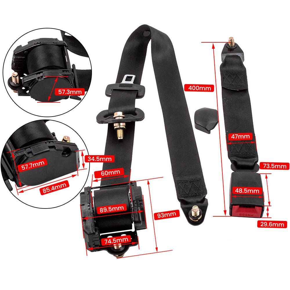 1 Set Universal 3 Point car Safety Belt Seatbelt Retractable Black Buckle Belt