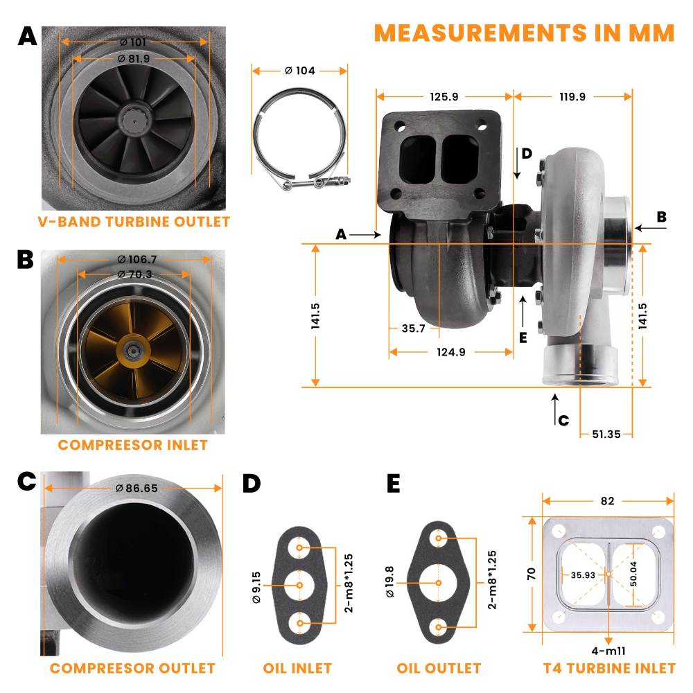 For GT45 T4 Twin Scroll V-band Billet Compressor Turbo compatible for Charger 1.05 A/R Turbine Up to 600+HP