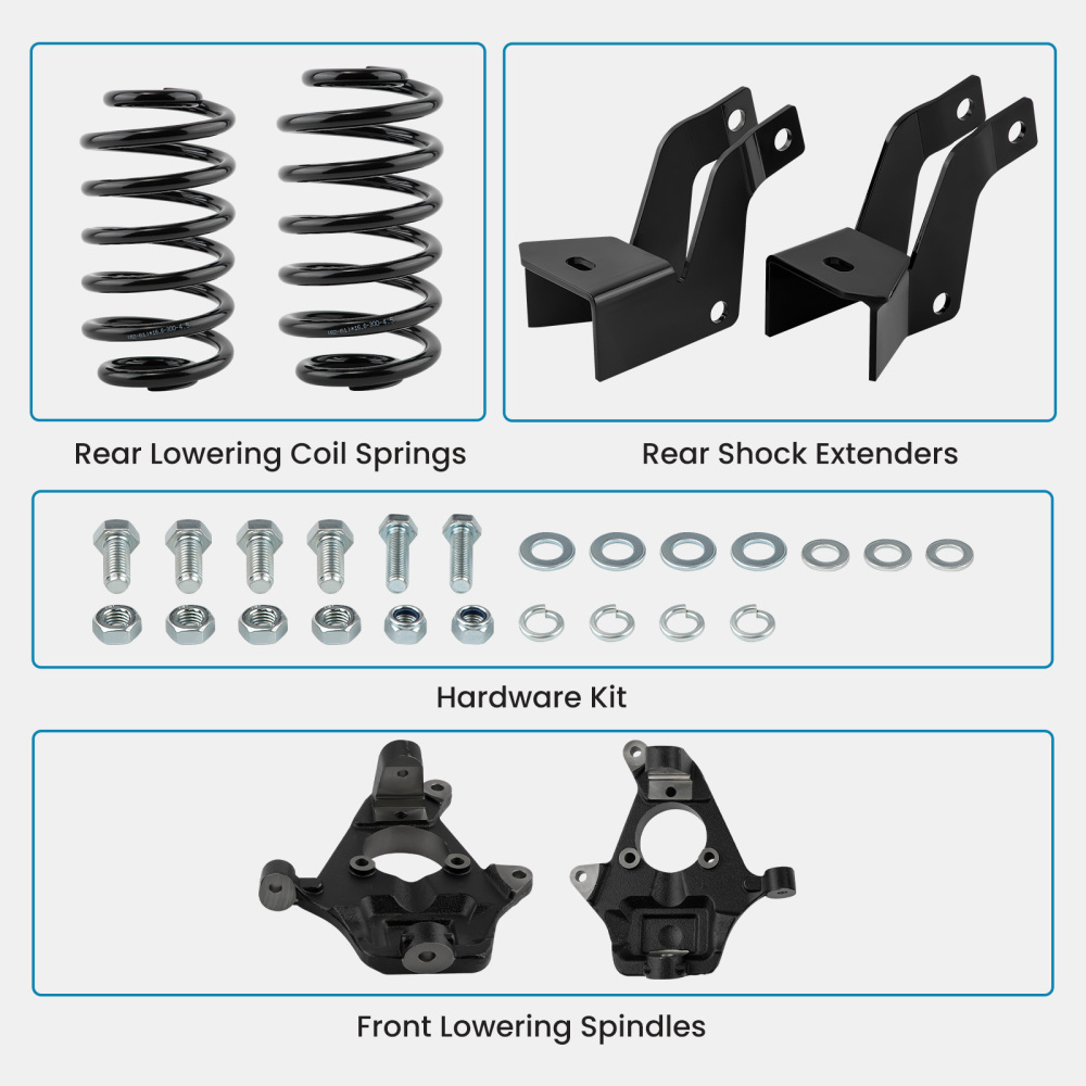 2 Front 4 Rear Drop Spindle Lowering Kit compatible for Chevy Tahoe GMC Yukon 2007-2014