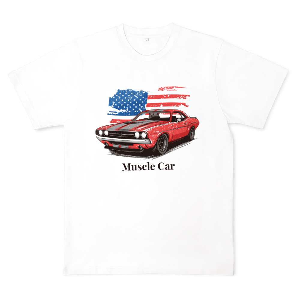 Funny Racing Car Graphic T-Shirt for Vintage USA Flag Muscle Car Classic Design