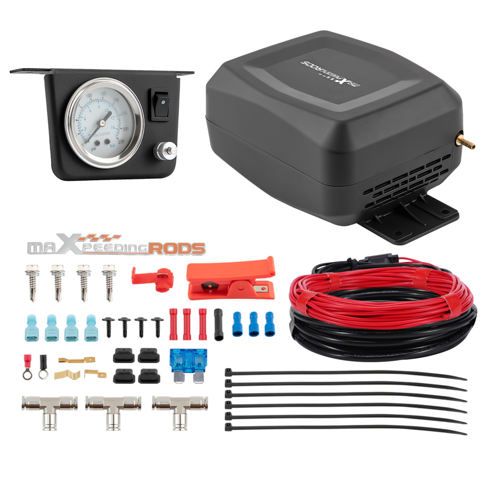 maXpeedingrods On Board Air Compressor System Universal Air Spring Compressor Kit with Gauge Air Line T Fittings for Trucks Vans