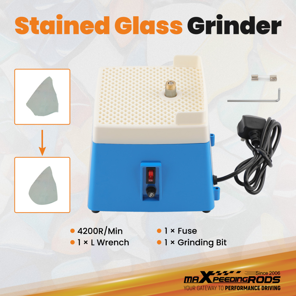 maXpeedingrods Automatic Water Stained Glass Grinder with Custom British Plugs DIY Desktop Grinding Machine 220V