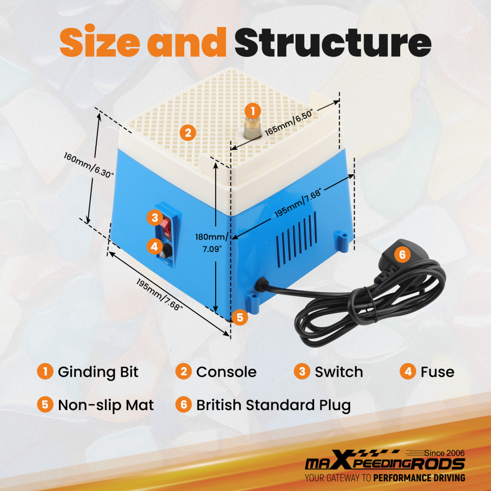 maXpeedingrods Automatic Water Stained Glass Grinder with Custom British Plugs DIY Desktop Grinding Machine 220V