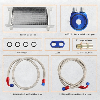 01EGD006BBL 19 Row 10AN Universal Engine Transmission Oil Cooler+Filter Adapter