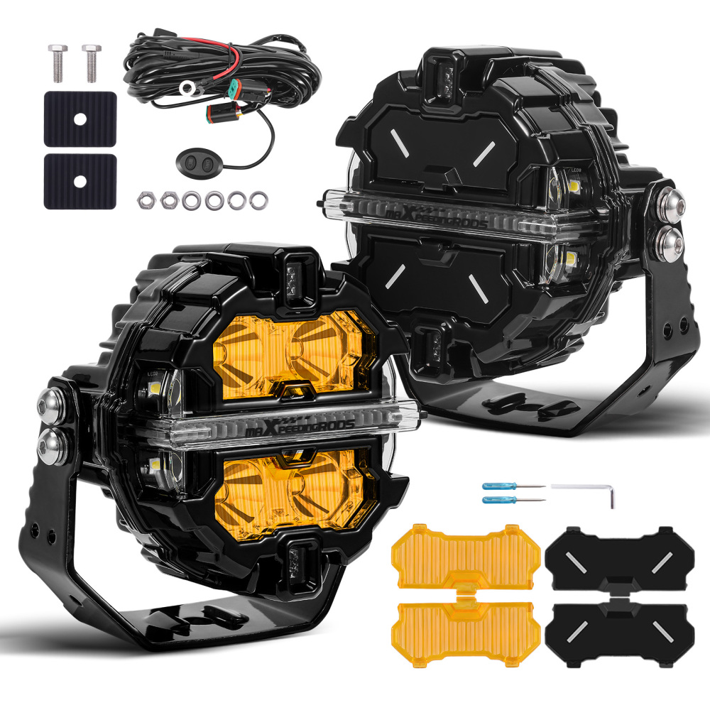 2x 3.5 inch Round Driving Auxiliary Lights DRL + 4x Amber Stripe Light Covers