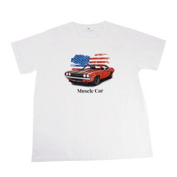 Funny Racing Car Graphic T-Shirt for Vintage USA Flag Muscle Car Classic Design, Size 2XL