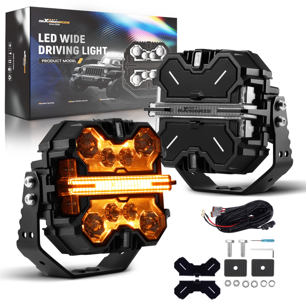 maXpeedingrods 7 inch Matte black DRL+RGB Square Universal Driving auxiliary light