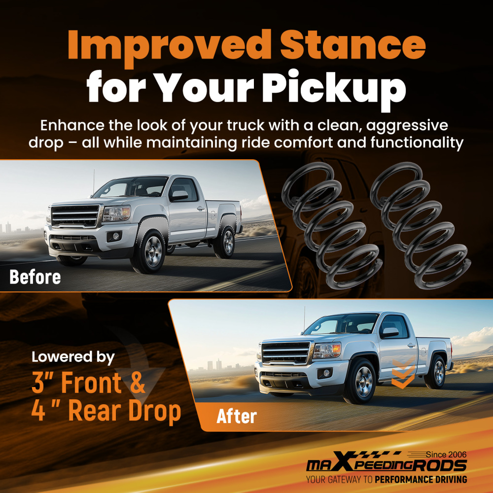 3 Front 4 Rear Drop Coil Spring Lowering Kit compatible for Chevy S10 V6 2WD 1982-2004