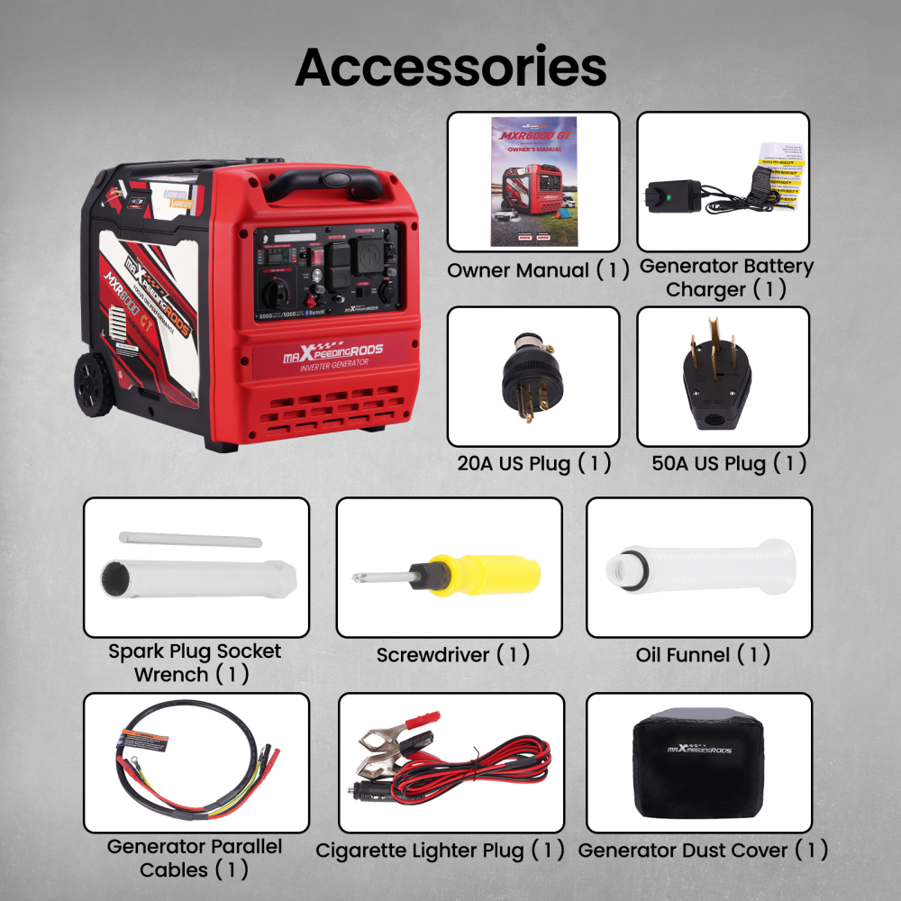 maXpeedingrods 6000 Watt Inverter Generator Portable, Bluetooth® App Remote Data Monitor, RV Ready, Gas Powered Generator with CO Alarm for Outdoor Camping, Home Backup