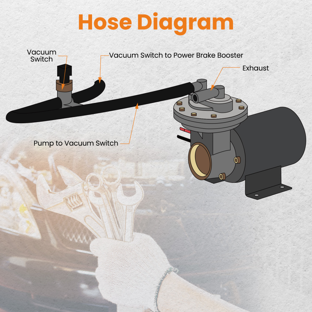 Electric Vacuum Pump Kit Mounting Hardware for Brake Booster 12 Volt 18 to 22