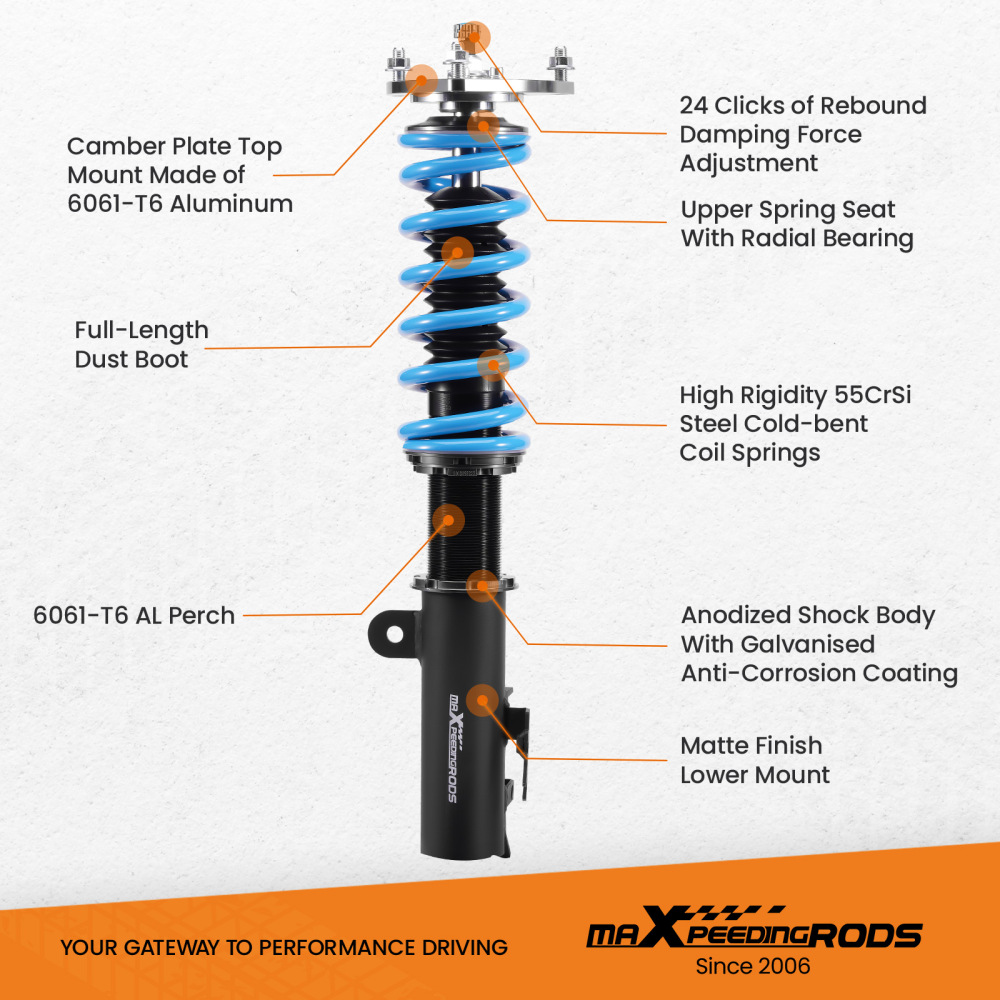 Maxpeedingrods 24 Click Coilover Shock+Spring Compatible for Toyota RAV4 2006-2012