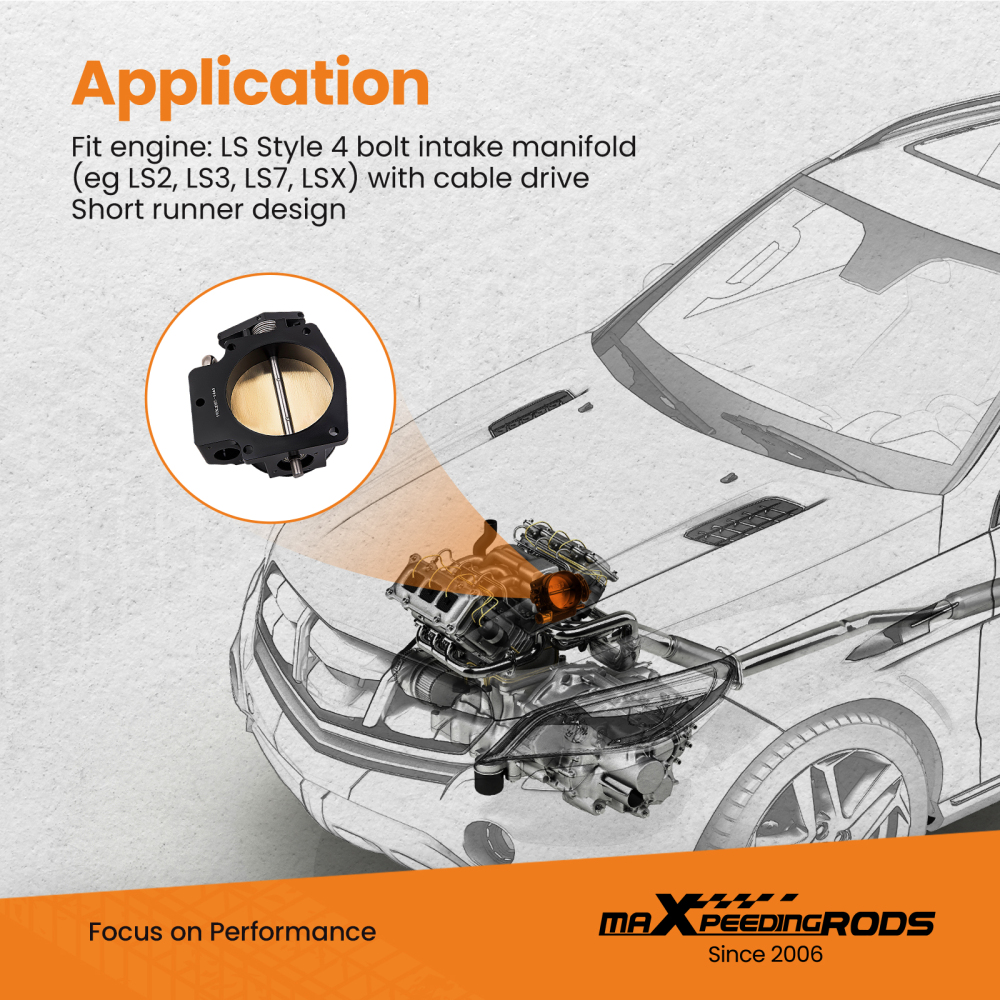 92mm Throttle Body kit compatible for 3 LS1 LS2 LS3 LS6 LS7 LSX 4 bolts intake manifol