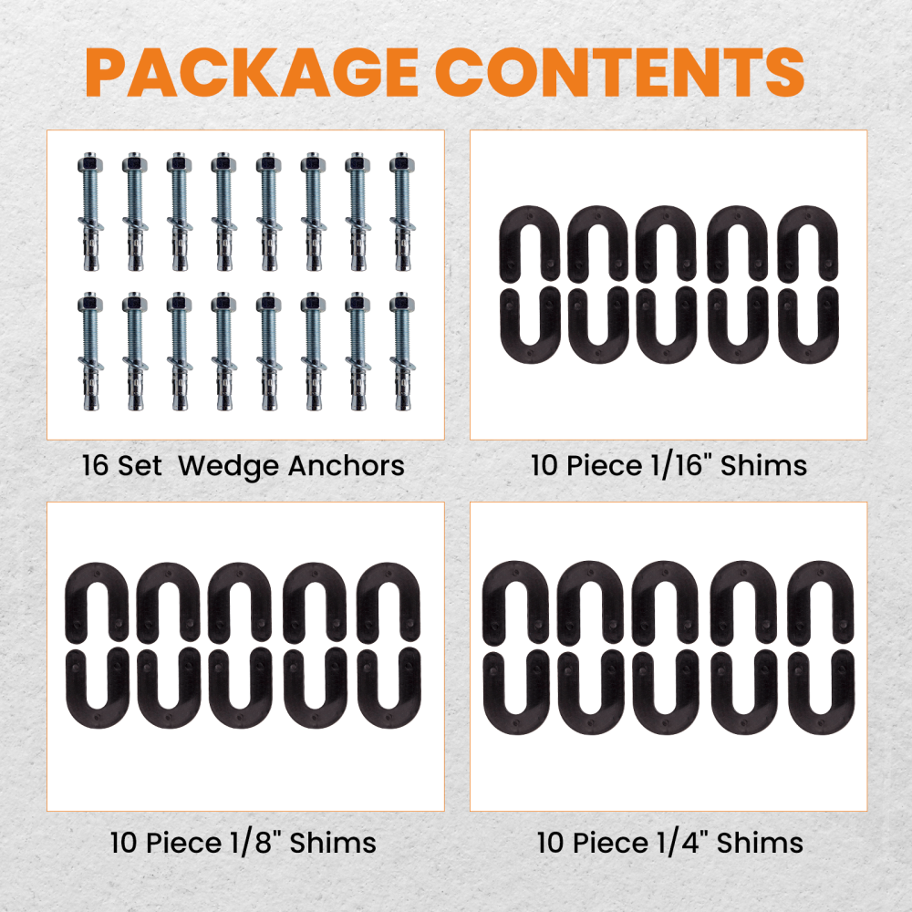 Lift Installation install Kit 16 Wedge Anchor Bolts 30 pack shims w/ Warranty