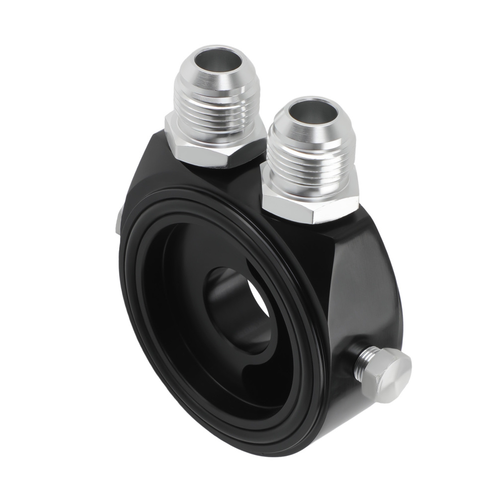 10 Row AN10 Engine Oil Cooler + 3/4-16 and M20 Filter Relocation Adapter Kit Black