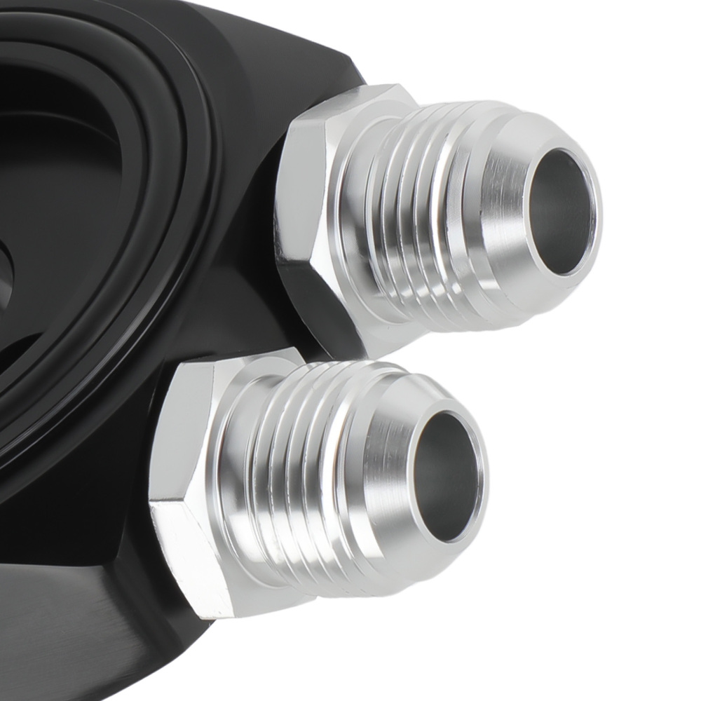 10 Row AN10 Engine Oil Cooler + 3/4-16 and M20 Filter Relocation Adapter Kit Black